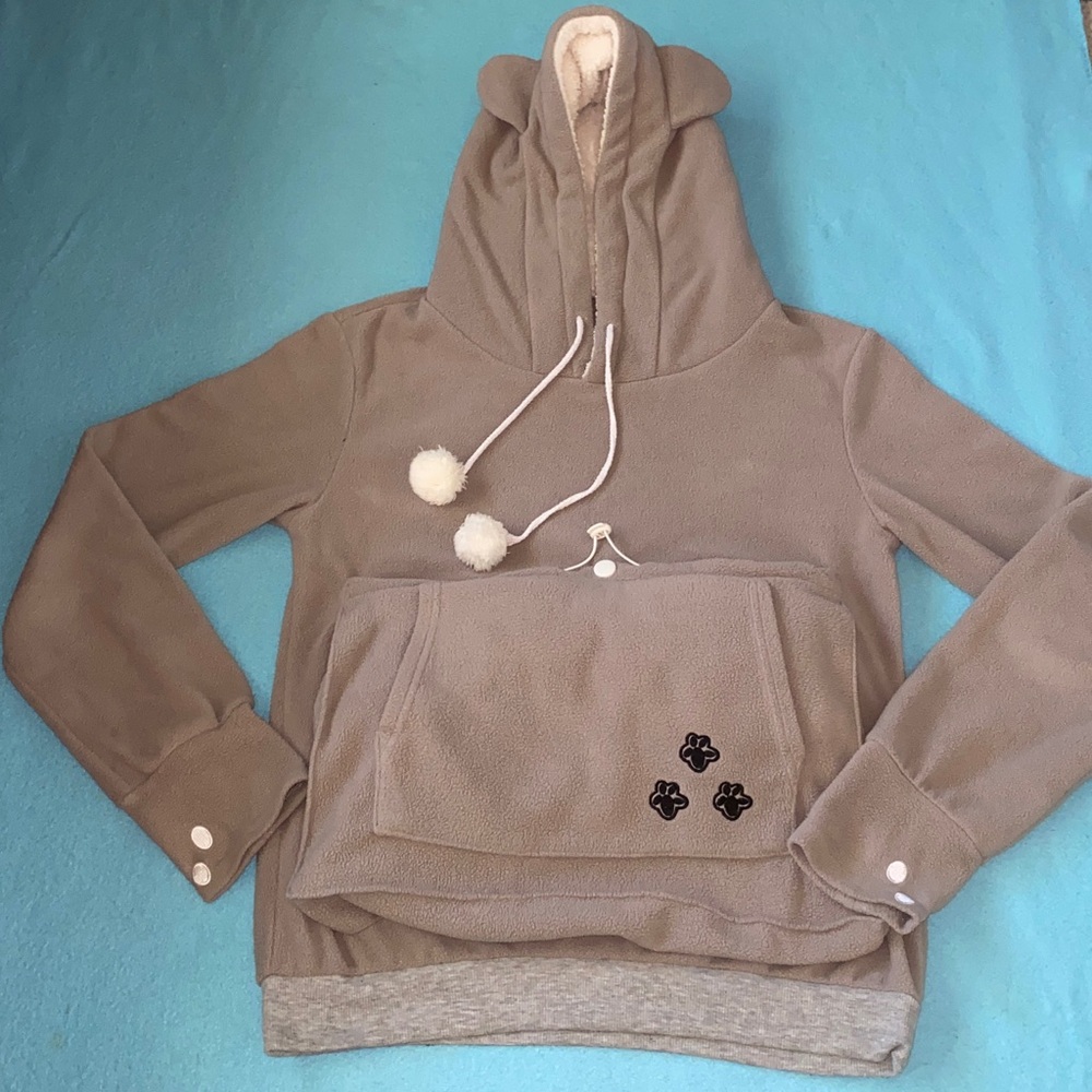 ISSAC LIVE pet animal pouch kitty ears hoodie sweatshirt gray white size L - Picture 2 of 10
